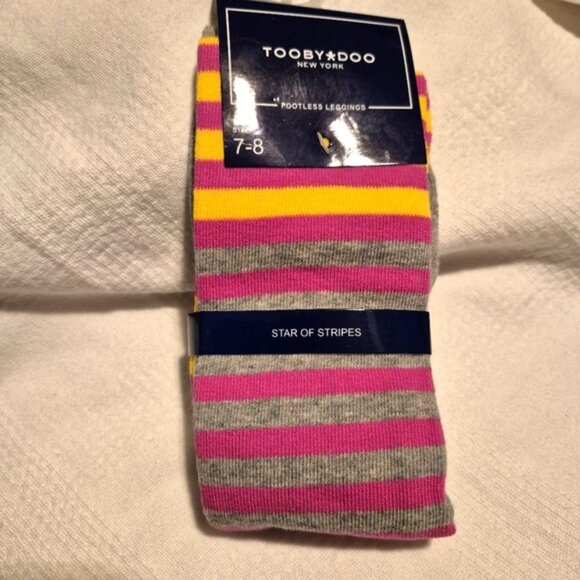 Tooby Doo girls footless sweater tights leggings 2 gray, yellow & pink NEW - Picture 5 of 8